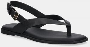 Kožené sandále Tommy Hilfiger COLOR BLOCK THONG FLAT SANDAL čierna farba, FW0FW08883