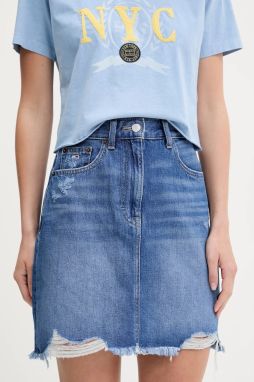 Rifľová sukňa Tommy Jeans mini, rovný strih, DW0DW20135