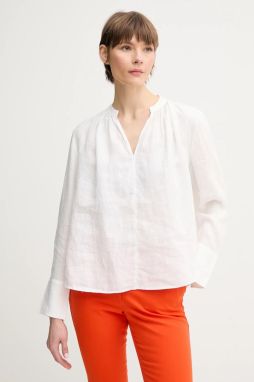 Ľanová blúzka Tommy Hilfiger biela farba, jednofarebná, WW0WW44701