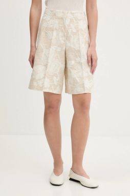 Šortky s prímesou ľanu Blugirl Blumarine béžová farba, vzorovaná, vysoký pás, RA5128.T2942