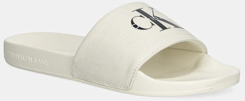 Šľapky Calvin Klein Jeans SLIDE MONOGRAM WN LOGO CK béžová farba, YW0YW01967