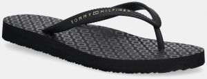 Šľapky Tommy Hilfiger HILFIGER STRAP BEACH SANDAL čierna farba, na plochom podpätku, FW0FW08736