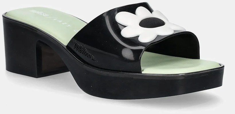 Šľapky Melissa MELISSA SHAPE + LAZY OAF AD čierna farba, na podpätku, M 33566