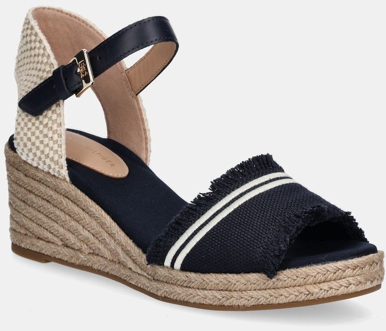 Sandále Tommy Hilfiger FRINGE CANVAS MEDIUM WEDGE tmavomodrá farba, FW0FW08879