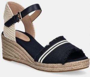 Sandále Tommy Hilfiger FRINGE CANVAS MEDIUM WEDGE tmavomodrá farba, FW0FW08879