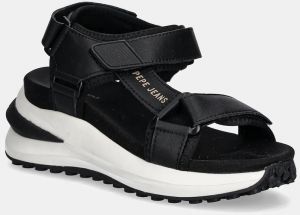 Kožené sandále Pepe Jeans WINSLOVE ACTION čierna farba, na platforme, PLS90707