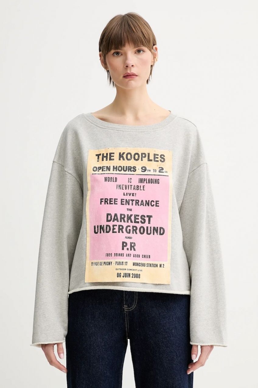 Bavlnená mikina The Kooples šedá farba, s potlačou, FSWE30013K