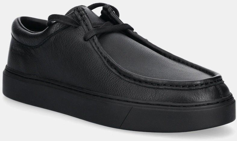 Kožené mokasíny Calvin Klein HYBRID APRON LACE UP LTH čierna farba, HM0HM01893
