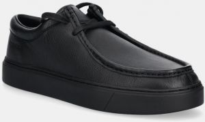 Kožené mokasíny Calvin Klein HYBRID APRON LACE UP LTH čierna farba, HM0HM01893
