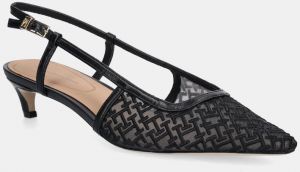 Lodičky Tommy Hilfiger MONO SQUARED TOE KITTEN SLINGB čierna farba, FW0FW08746