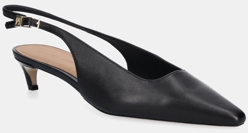 Kožené lodičky Tommy Hilfiger SQUARED TOE KITTEN SLINGBACK čierna farba, FW0FW08711