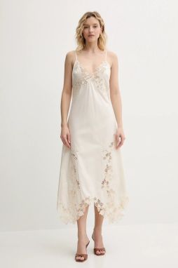 Bavlnené šaty Marciano Guess BROOKE béžová farba, maxi, áčkový strih, 5GGK33 7313A