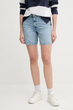 Bavlnené rifľové šortky Tommy Hilfiger jednofarebné, vysoký pás, WW0WW45505