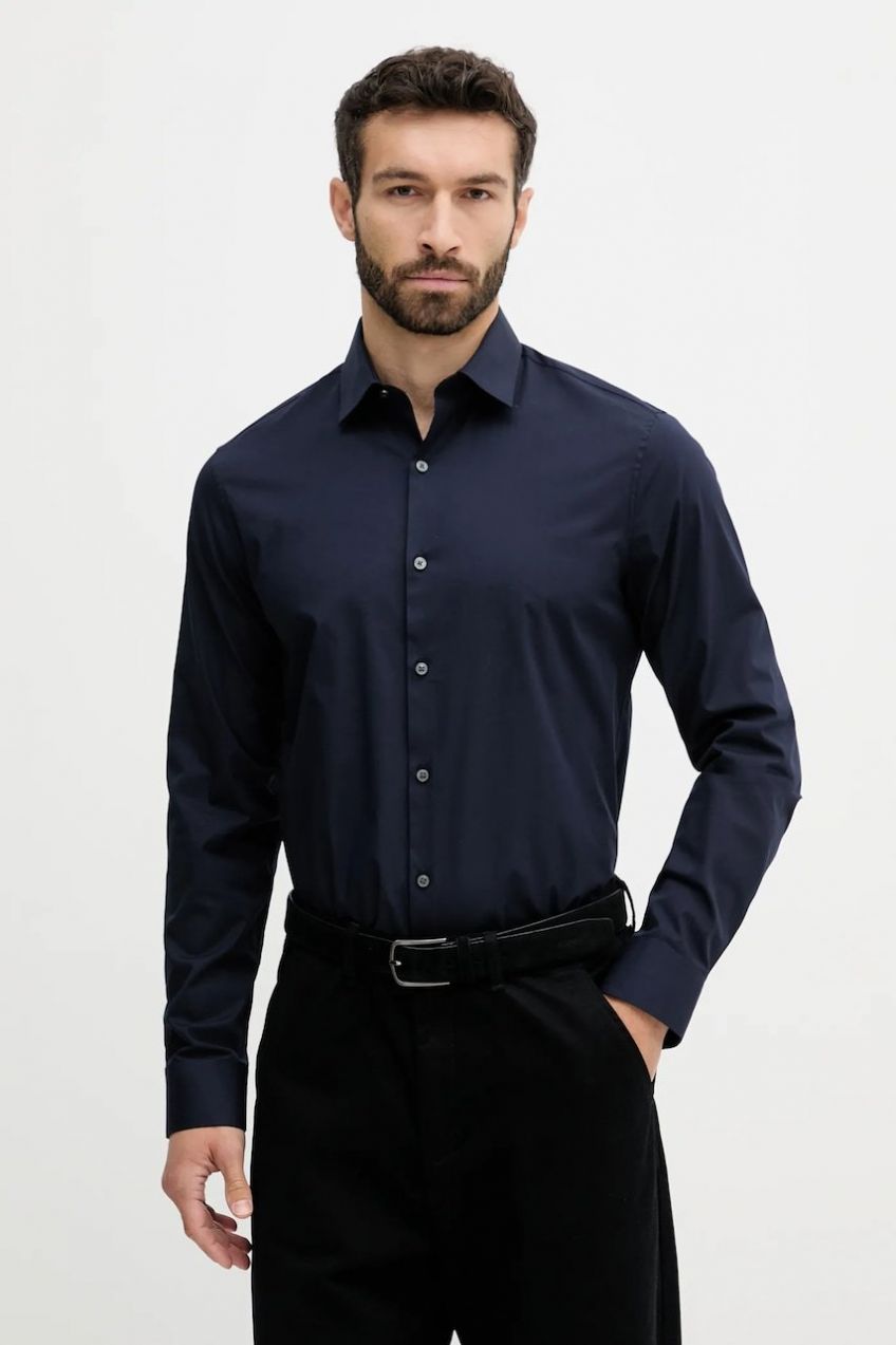 Košeľa Calvin Klein tmavomodrá farba, slim, s klasickým golierom, LV019EU000