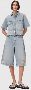 Rifľové krátke nohavice AllSaints LOUIE jednofarebné, vysoký pás, W077EC