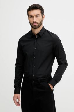 Košeľa Calvin Klein čierna farba, slim, s klasickým golierom, LV019EU030