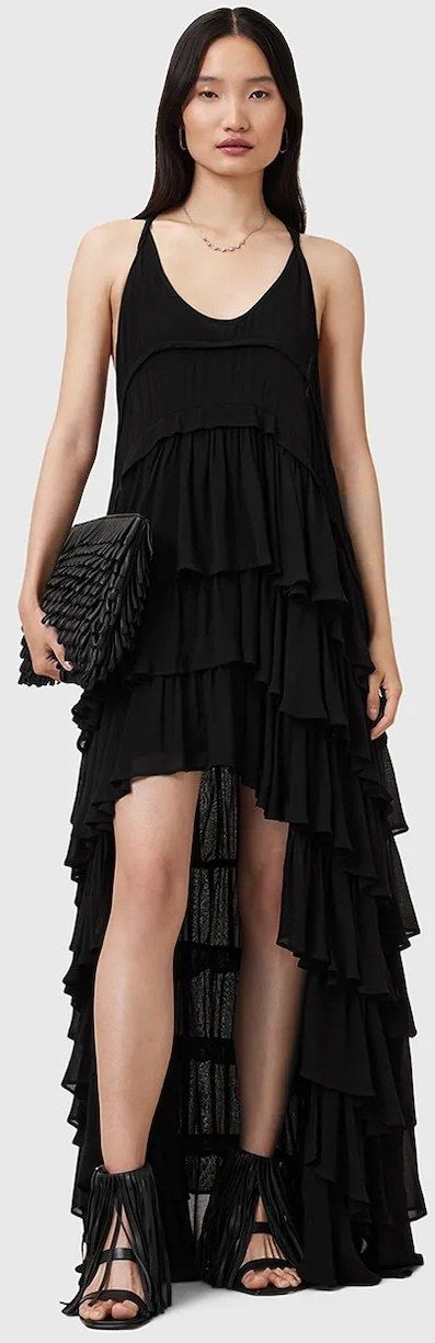 Šaty AllSaints CAVARLY čierna farba, maxi, áčkový strih, W206DC