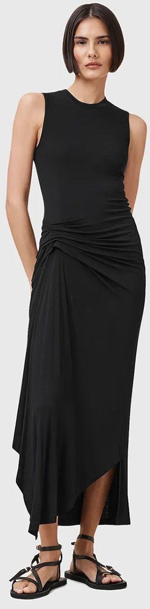 Šaty AllSaints RIVI čierna farba, midi, priliehavé, W166DC