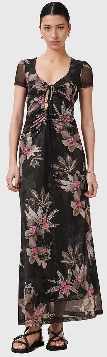 Šaty AllSaints GABBY čierna farba, midi, áčkový strih, W237DC