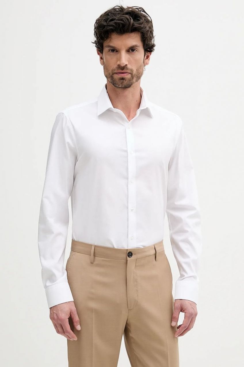 Košeľa Calvin Klein biela farba, slim, s klasickým golierom, LV019EU017