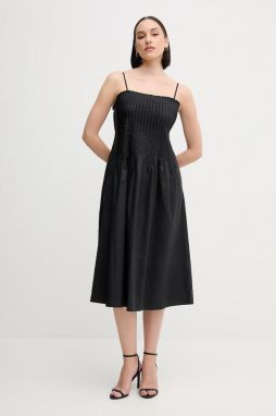 Bavlnené šaty Sisley čierna farba, midi, áčkový strih, 4XUCLV076