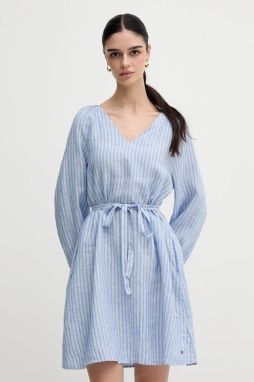 Ľanové šaty Tommy Hilfiger mini, áčkový strih, WW0WW44666