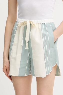 Šortky s prímesou ľanu Forte Forte béžová farba, vzorované, vysoký pás, 13807 my pants