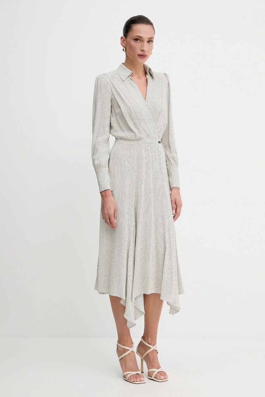 Šaty Elisabetta Franchi béžová farba, midi, áčkový strih, AB86552E2