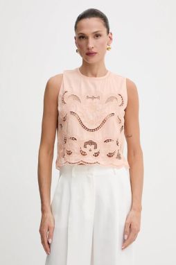 Bavlnený top Twinset oranžová farba, s nášivkou, 251TT2165
