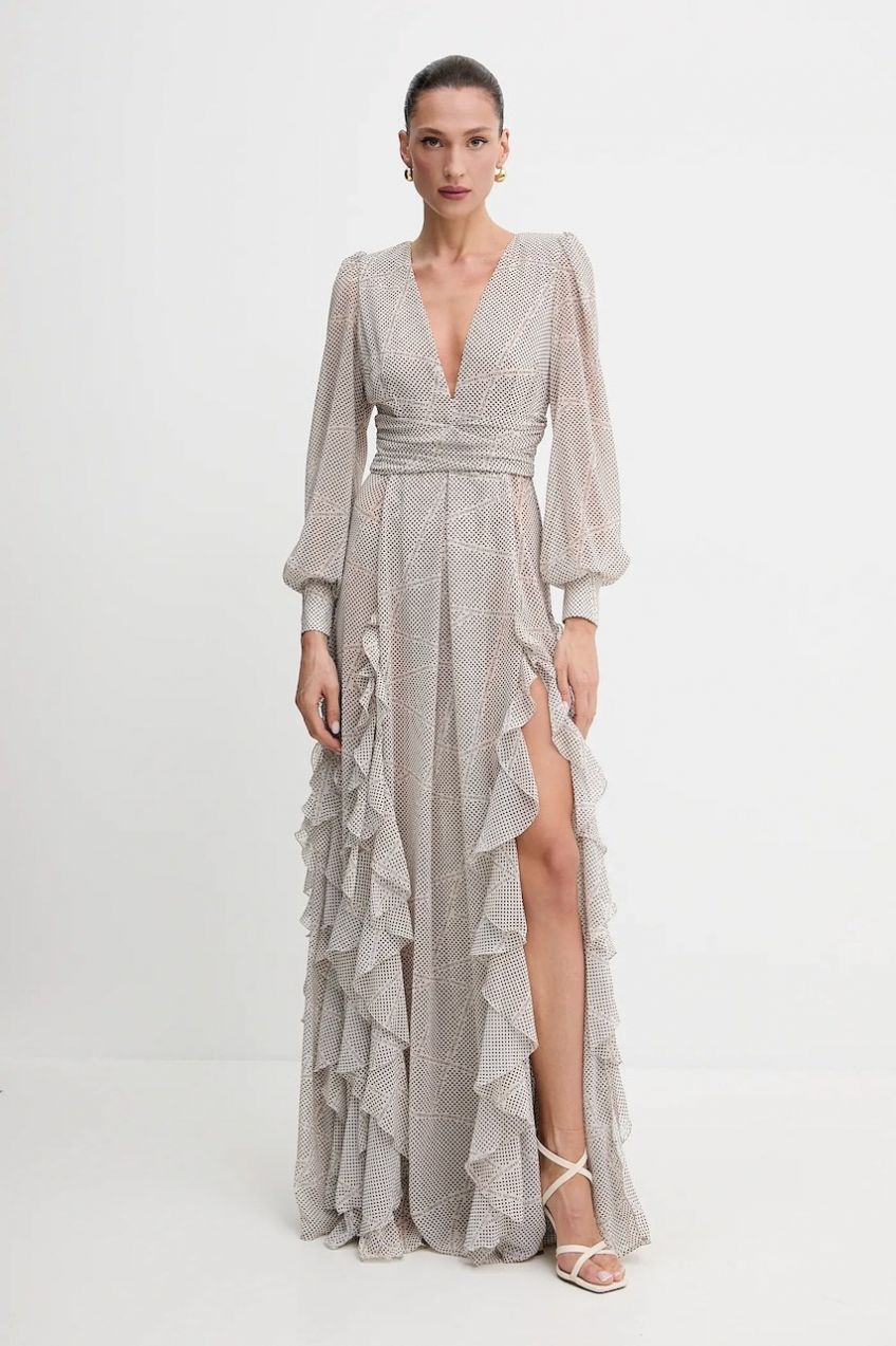 Šaty Elisabetta Franchi béžová farba, maxi, áčkový strih, ABRS252E2