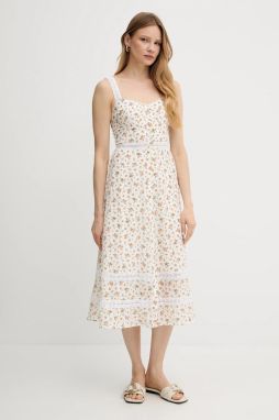 Hodvábne šaty Weekend Max Mara béžová farba, midi, áčkový strih, 2515221023600