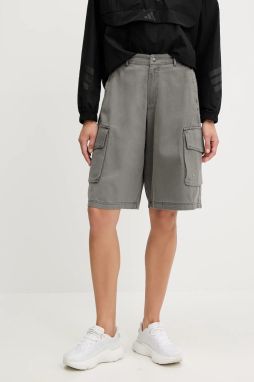Rifľové krátke nohavice adidas Originals Cargo Jorts šedá farba, jednofarebné, vysoký pás, JD0139