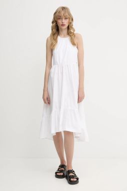 Bavlnené šaty Armani Exchange biela farba, midi, áčkový strih, XW000477 AF12812