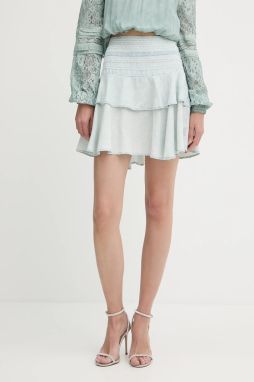 Sukňa s prímesou ľanu Guess TAINA mini, áčkový strih, W5GD85 D5N81