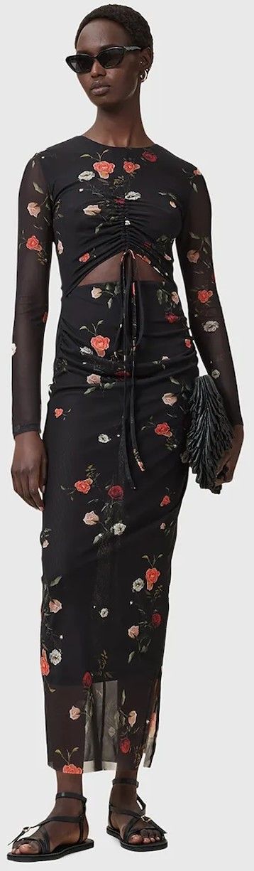 Šaty AllSaints KATHY čierna farba, maxi, priliehavé, W233DC