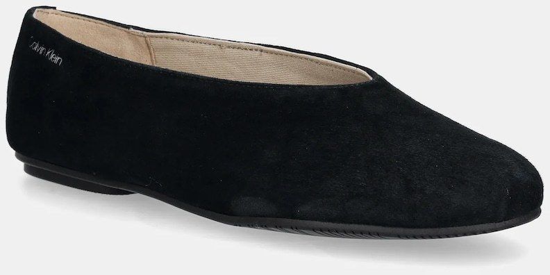 Semišové baleríny Calvin Klein BALLERINA ROUND HW SUE čierna farba, HW0HW02565