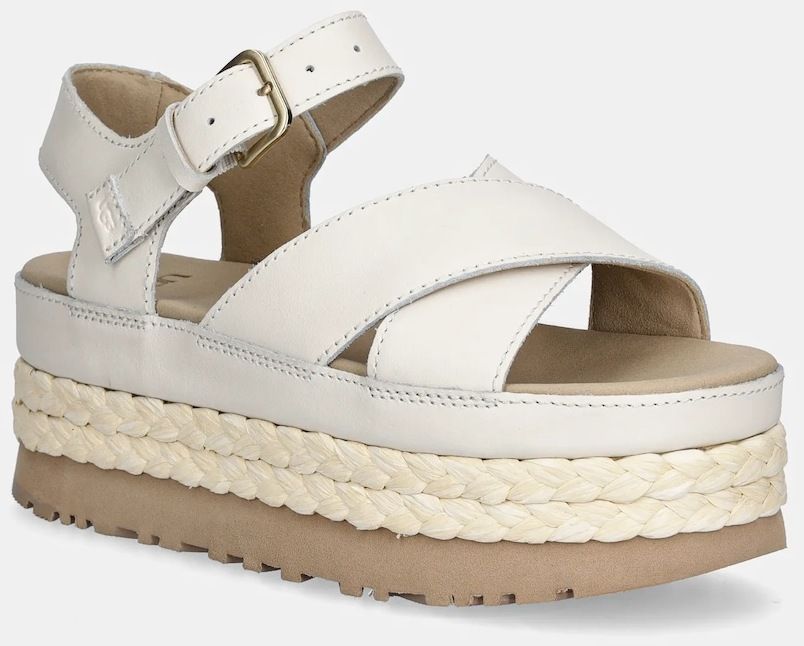 Kožené sandále UGG Aubrey Ankle Strap béžová farba, na platforme, 1169650-JSM