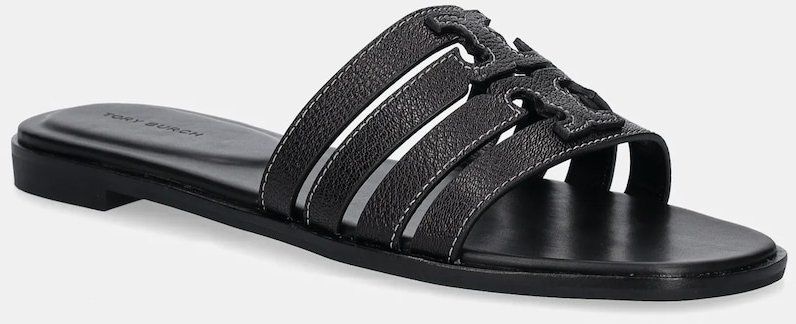 Kožené šľapky Tory Burch Ines Cage Slide čierna farba, 158616-006