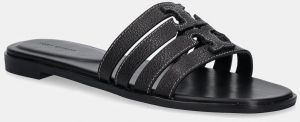 Kožené šľapky Tory Burch Ines Cage Slide čierna farba, 158616-006