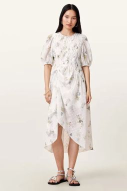 Šaty AllSaints SERENE biela farba, midi, áčkový strih, W209DC