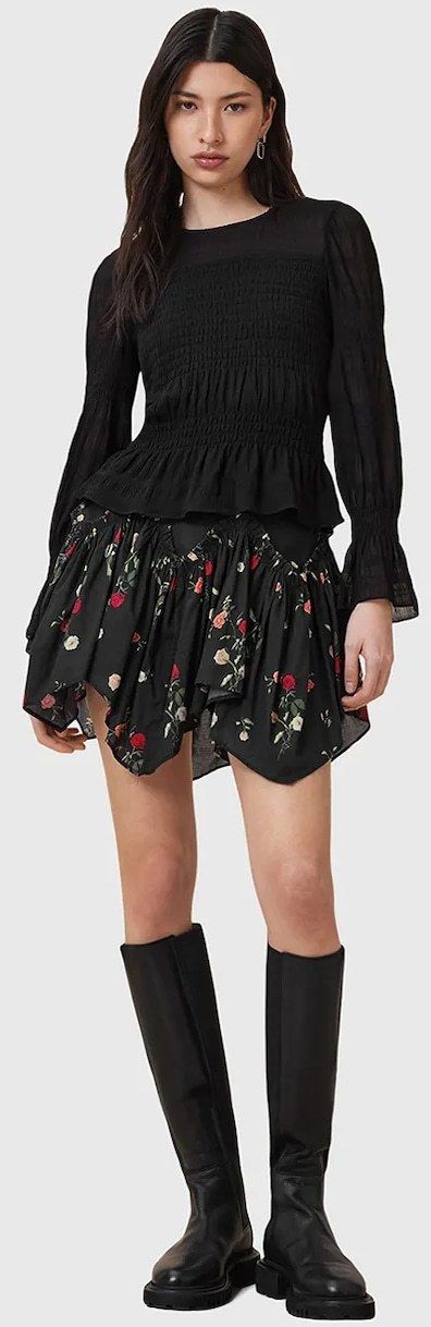 Bavlnená sukňa AllSaints DELILAH čierna farba, mini, áčkový strih, W032RC