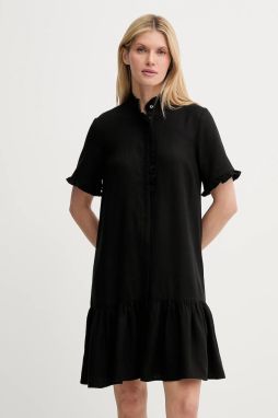 Šaty s prímesou ľanu Bruuns Bazaar čierna farba, mini, rovný strih, BBW4499