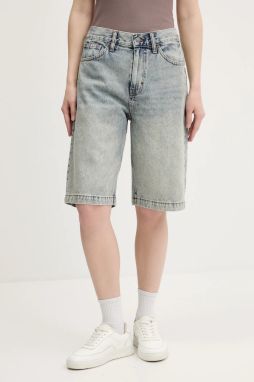 Rifľové krátke nohavice Guess Originals jednofarebné, vysoký pás, M5GD52 D5MKF