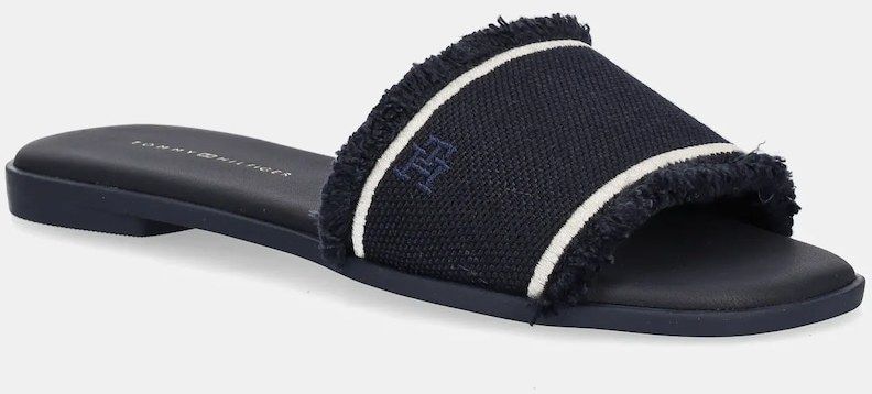 Šľapky Tommy Hilfiger FRINGE CANVAS FLAT SANDAL tmavomodrá farba, FW0FW08908