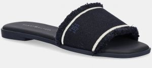 Šľapky Tommy Hilfiger FRINGE CANVAS FLAT SANDAL tmavomodrá farba, FW0FW08908