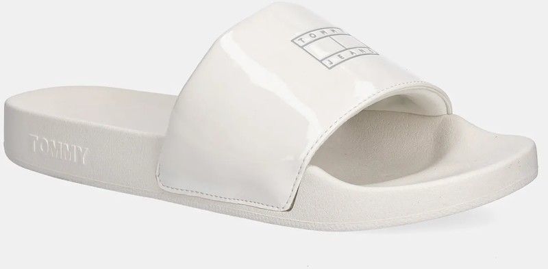 Šlapky Tommy Jeans FLAG POOL SLIDE PATENT béžová farba, EN0EN02901