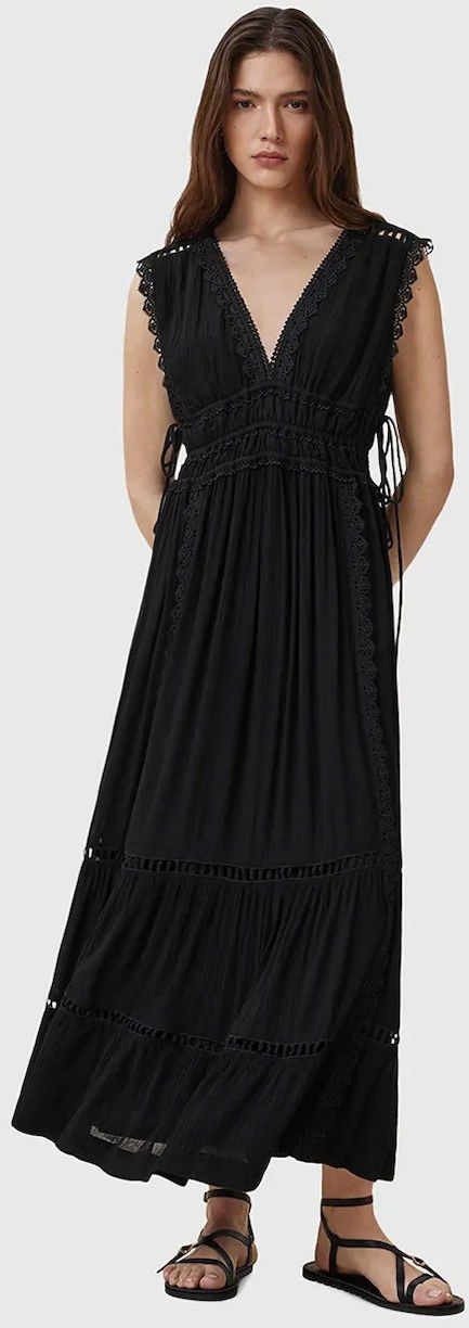 Šaty AllSaints XANTHE čierna farba, maxi, áčkový strih, W302DC