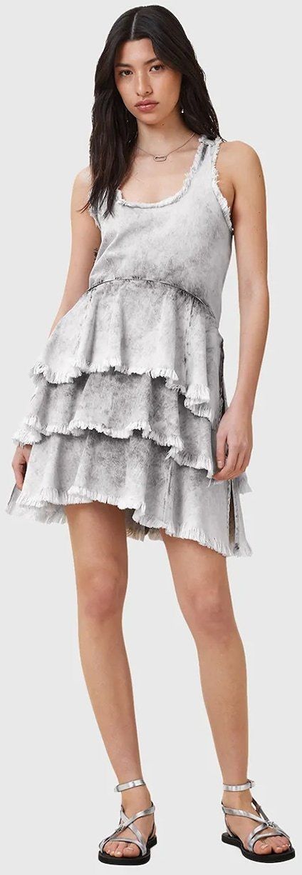 Bavlnené šaty AllSaints CAVARLY šedá farba, mini, áčkový strih, W275DC