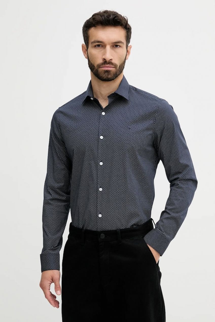 Košeľa Calvin Klein tmavomodrá farba, slim, s klasickým golierom, LV019EU005