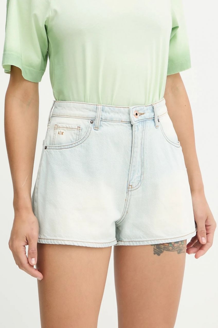 Rifľové krátke nohavice Armani Exchange jednofarebná, vysoký pás, XW000135 AF12855